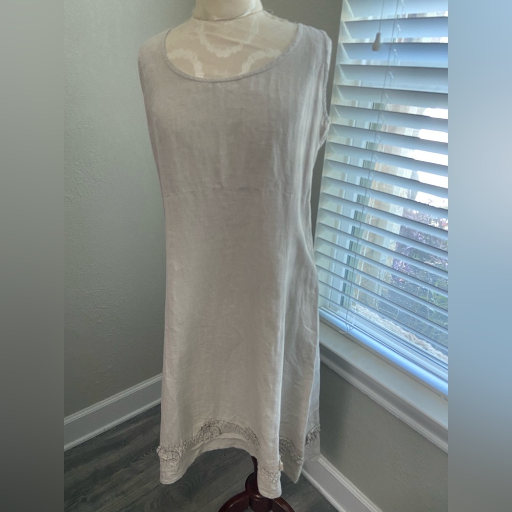 NWOT, Whitewash Linen Midi Asymmetric Hi Lo Hem Sleeveless Dress Size L
